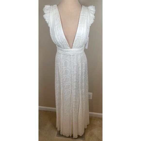 Alice + Olivia Vanna Ruffle Flutter Sleeve Eyelet Embroidered Maxi Dress Size 6 - Picture 5 of 12